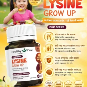 Viên nhai Healthy Care Lysine Grow Up 60 viên của Úc Kẹo nhai bổ sung Lysine cho bé Healthy Care Lysine Grow Up Plus Series 60 viên của Úc