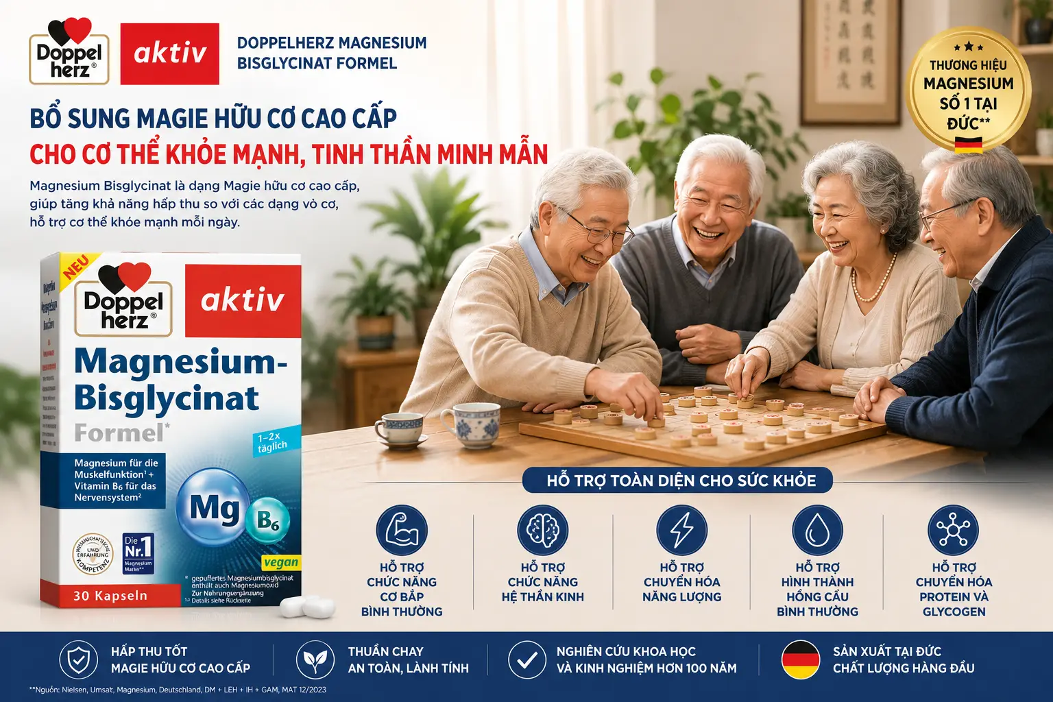 Viên uống Doppelherz Magnesium Bisglycinat Formel 30 viên của Đức Magie hữu cơ Đức Doppelherz Magnesium Bisglycinat Formel 30 viên