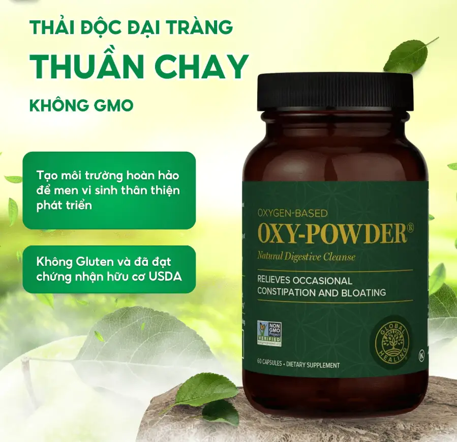 Viên uống thải độc đại tràng Oxy Powder Global Healing 60 viên của Mỹ Thải Độc Đại Tràng Oxy Powder Global Healing Thuần Chay Bảo Vệ Dạ Dày Hộp 60 viên