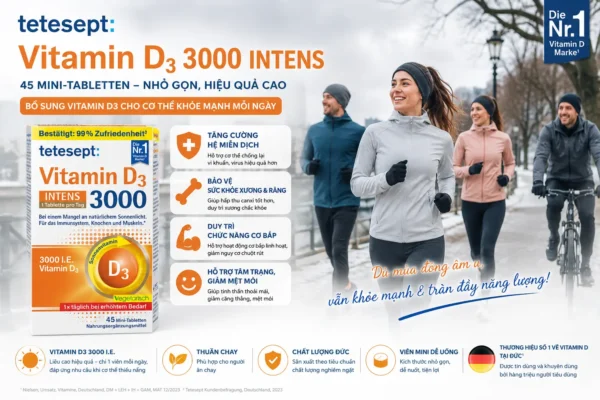 Viên uống Tetesept Vitamin D3 3000 INTENS 45 viên mini của Đức Viên nén bổ sung Vitamin D3 3000 liều cao Tetesept hộp 40 Viên