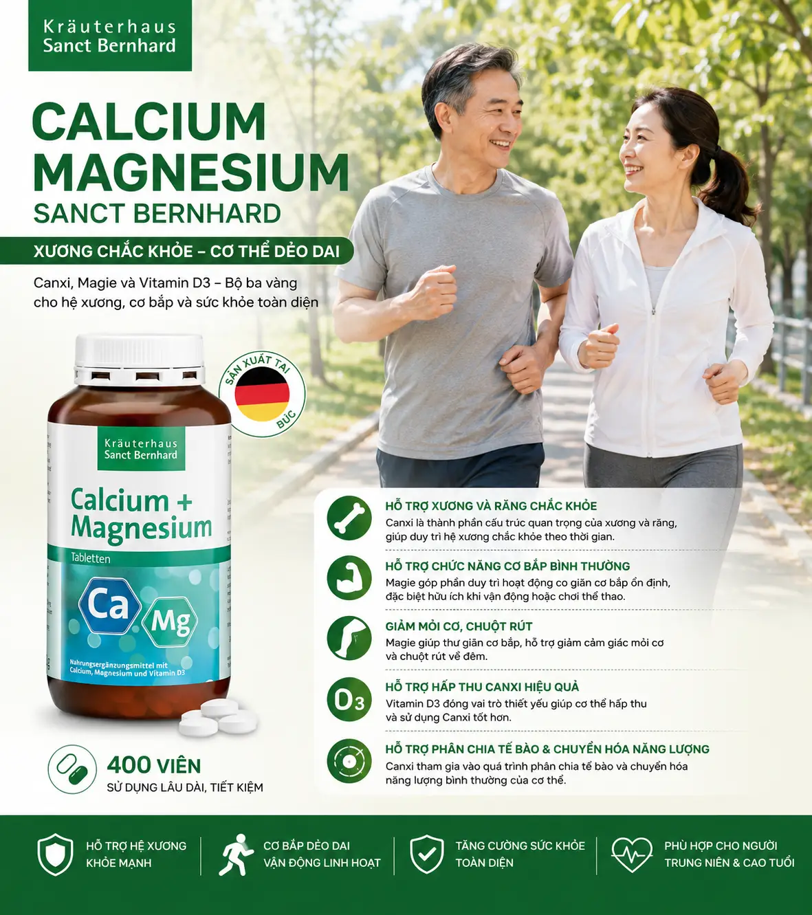 Viên uống Calcium Magnesium Sanct Bernhard 400 viên của Đức Viên uống Canxi Magie Sanct Bernhard 400 viên của Đức