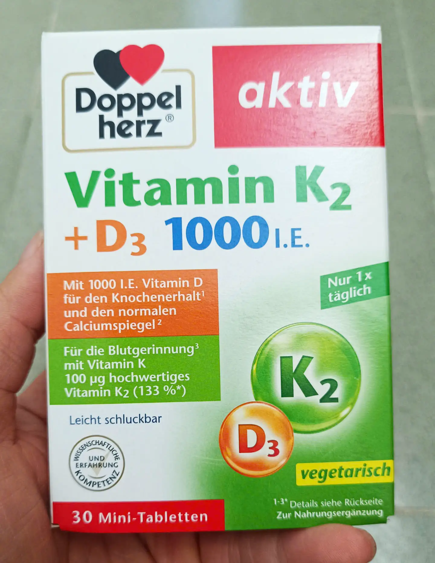 Viên uống Doppelherz Vitamin K2 D3 1000 IE 30 viên của Đức Viên uống Doppelherz Vitamin K2 + D3 1000 I.E., 30 viên Đức
