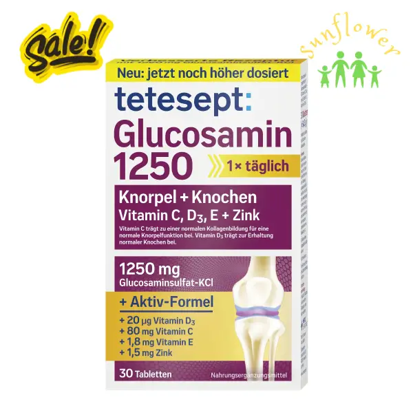 Viên uống Tetesept Glucosamin 1250 Knorpel + Knochen 30 viên của Đức Viên uống Tetesept Glucosamin 1250 Knorpel + Knochen 30 viên của Đức