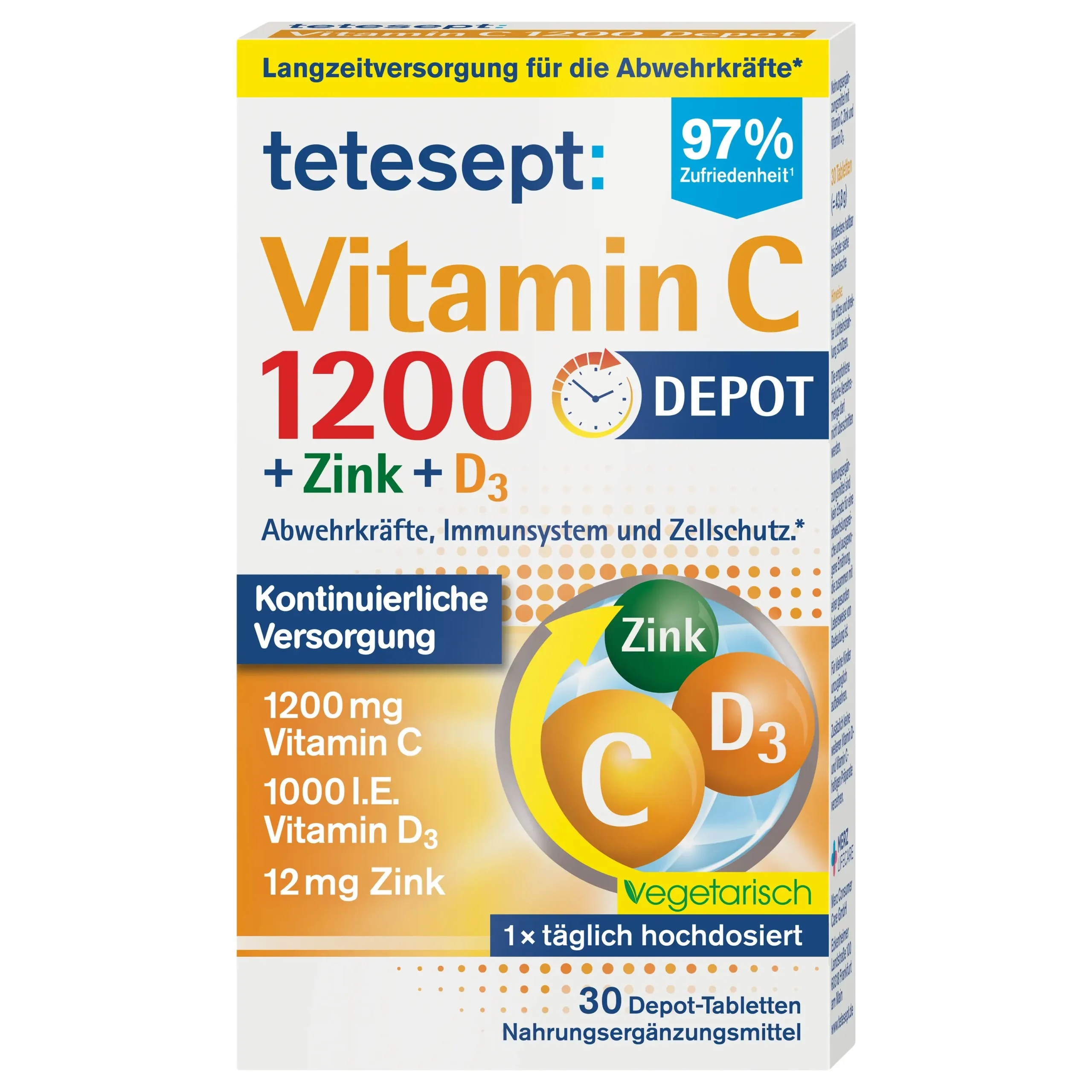 Viên uống Tetesept Vitamin C 1200 Zink D3 30 viên thuần chay của Đức Viên uống Tetesept Vitamin C 1200 Zink D3 30 viên của Đức