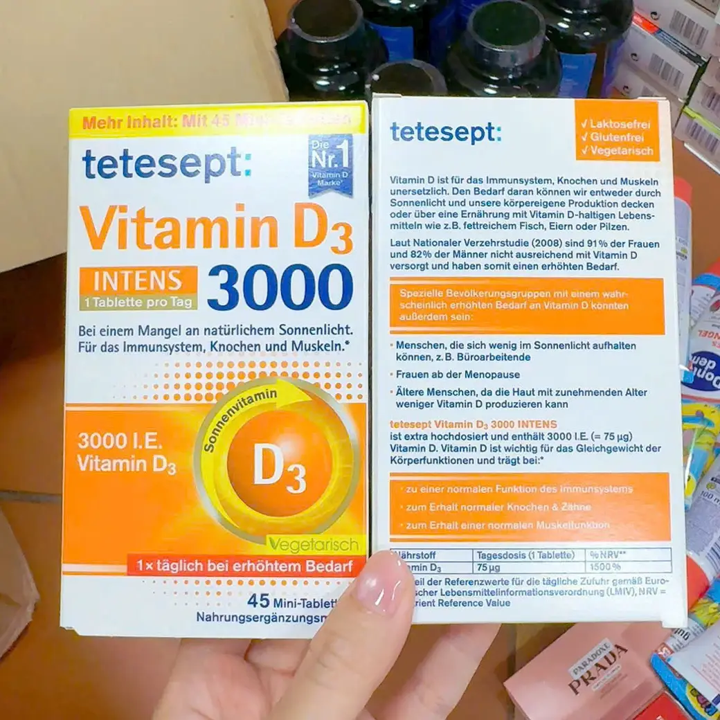 Viên uống Tetesept Vitamin D3 3000 INTENS 45 viên mini của Đức Viên uống Tetesept Vitamin D3 3000 INTENS 45 viên