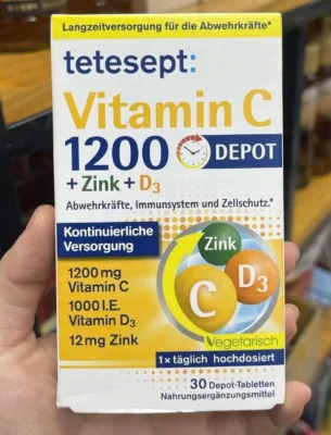 Viên uống Tetesept Vitamin C 1200 Zink D3 30 viên thuần chay của Đức Viên uống Vitamin C 1200 Depot + Zinc + D3 Tetesept 30 tablets