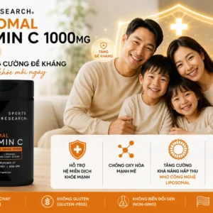 Viên uống Sports Research Vitamin C Liposomal 1000mg 180 viên của Mỹ Viên uống bổ sung Vitamin C Liposomal Sports Research 1000mg 180 Liquid Veggie Capsules