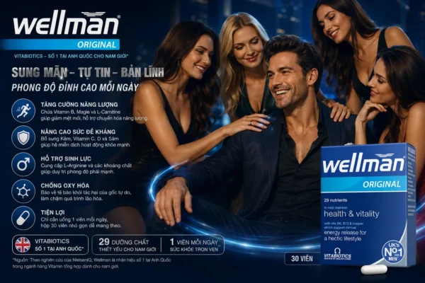 Vitamin tổng hợp cho nam Wellman Original Vitabiotics 30 viên của Anh Viên uống bổ sung sức khỏe nam giới Wellman Original Vitabiotics 30 viên