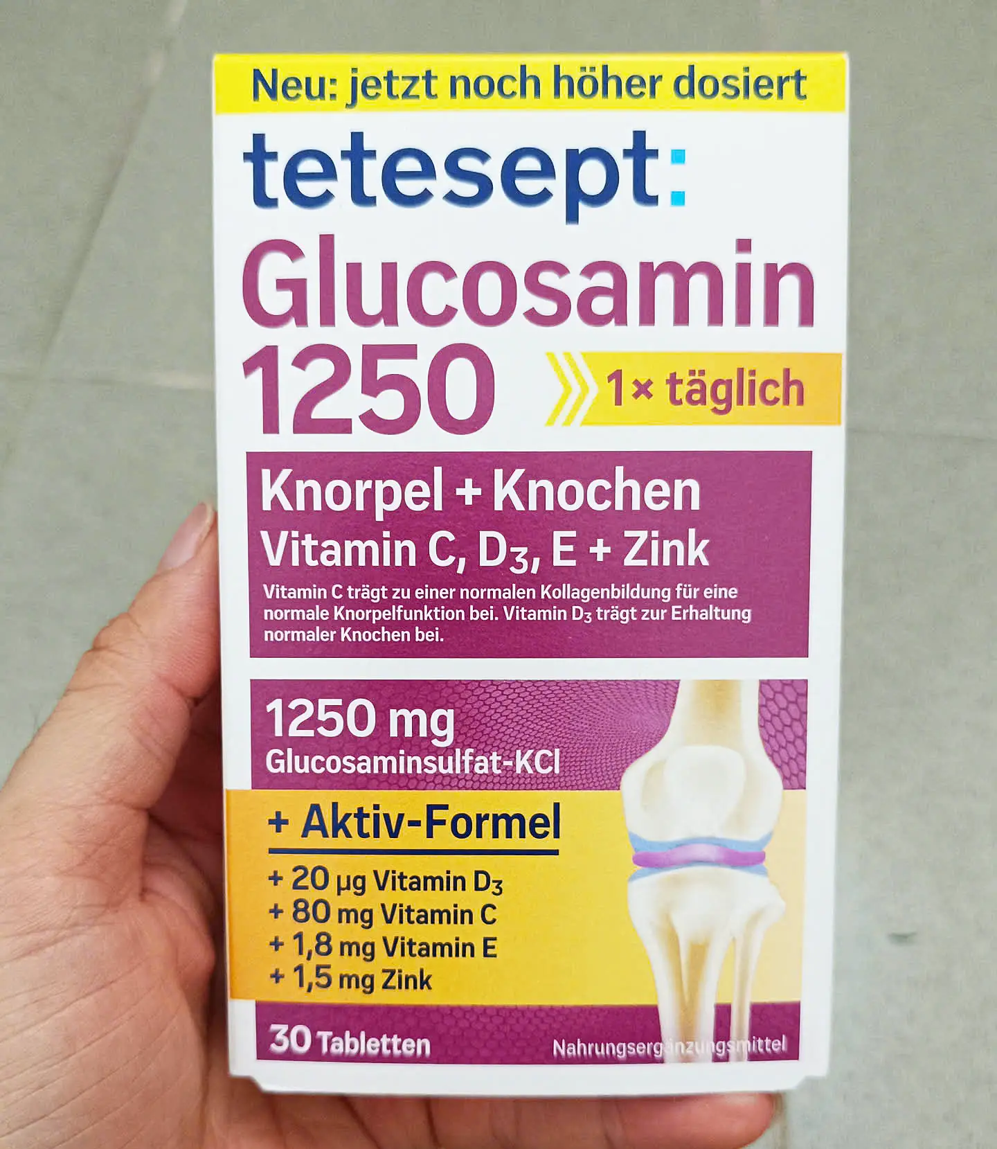 Viên uống Tetesept Glucosamin 1250 Knorpel + Knochen 30 viên của Đức Viên uống bổ xương khớp tetesept Glucosamin 1250 Knorpel + Knochen 30 viên của Đức