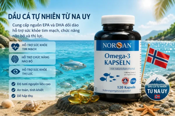 Viên uống dầu cá tuyết Norsan Omega 3 1500mg 120 viên của Đức Viên uống dầu cá Omega 3 Kapseln NORSAN 1500mg 120 viên