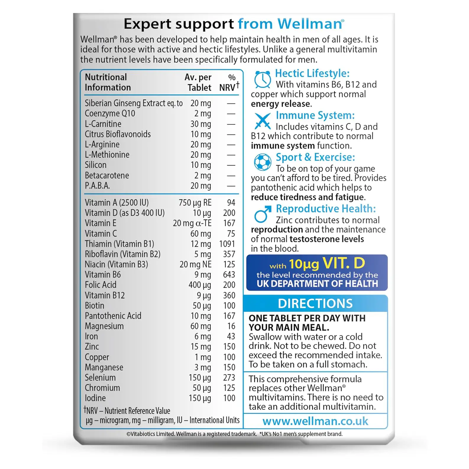 Vitamin tổng hợp cho nam Wellman Original Vitabiotics 30 viên của Anh Viên uống tăng cường sức khỏe nam giới Wellman Original 30 viên