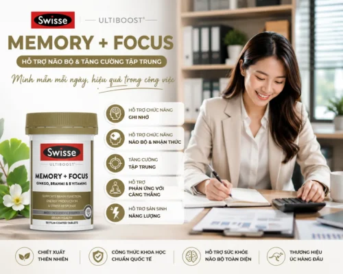 Viên uống bổ não Swisse Memory Focus 50 viên của Úc Viên uống tăng cường trí nhớ sự tập trung Swisse Ultiboost Memory + Focus 50 viên Úc