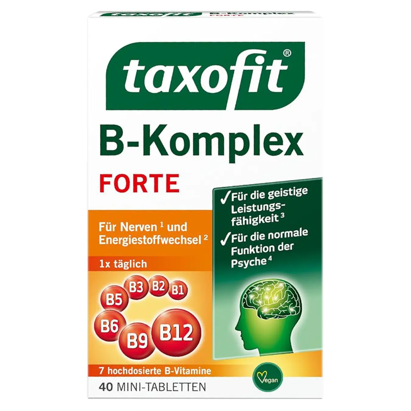 Viên uống bổ não Taxofit B-Complex Forte 40 viên của Đức Viên uống taxofit Vitamin B-Komplex bổ sung vitamin nhóm B, 40 viên
