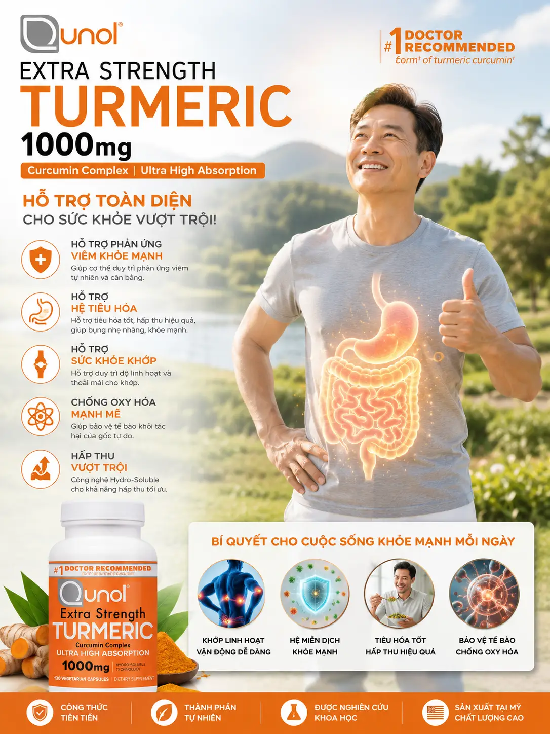 Viên uống nghệ Qunol Extra Strength Turmeric 1000mg 120 viên của Mỹ Viên uống tinh chất nghệ Qunol Extra Strength Turmeric 1000mg 120 Softgels