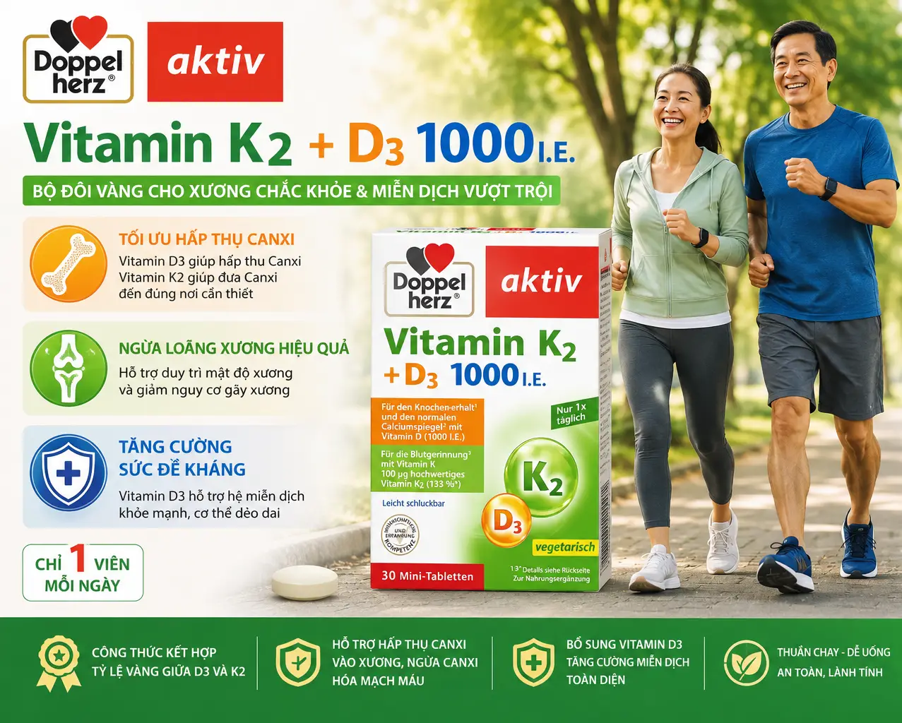 Viên uống Doppelherz Vitamin K2 D3 1000 IE 30 viên của Đức Viên uống vitamin D3 K2 Doppelherz 1000 IE 30 viên của Đức