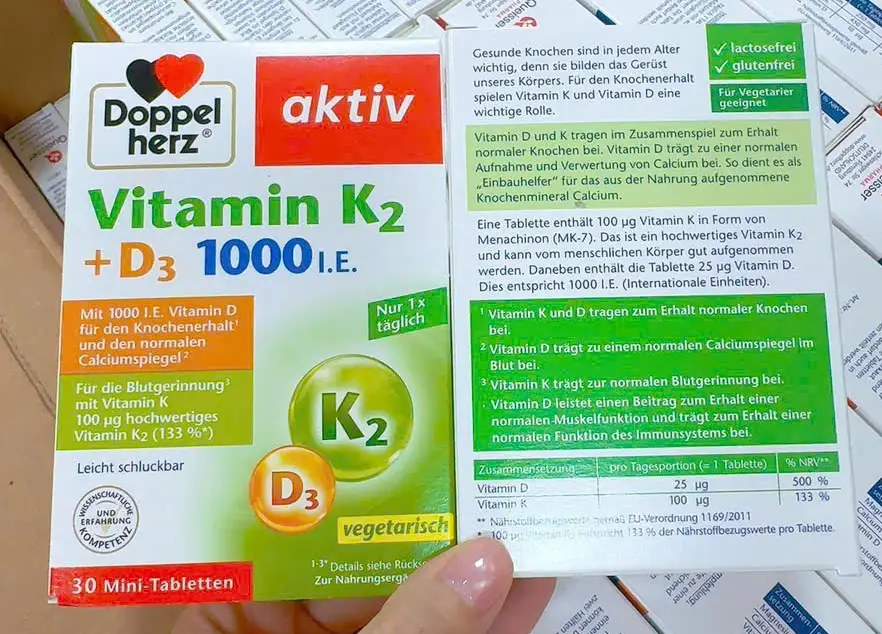 Viên uống Doppelherz Vitamin K2 D3 1000 IE 30 viên của Đức Viên uống vitamin D3 K2 Doppelherz 1000 IE 30