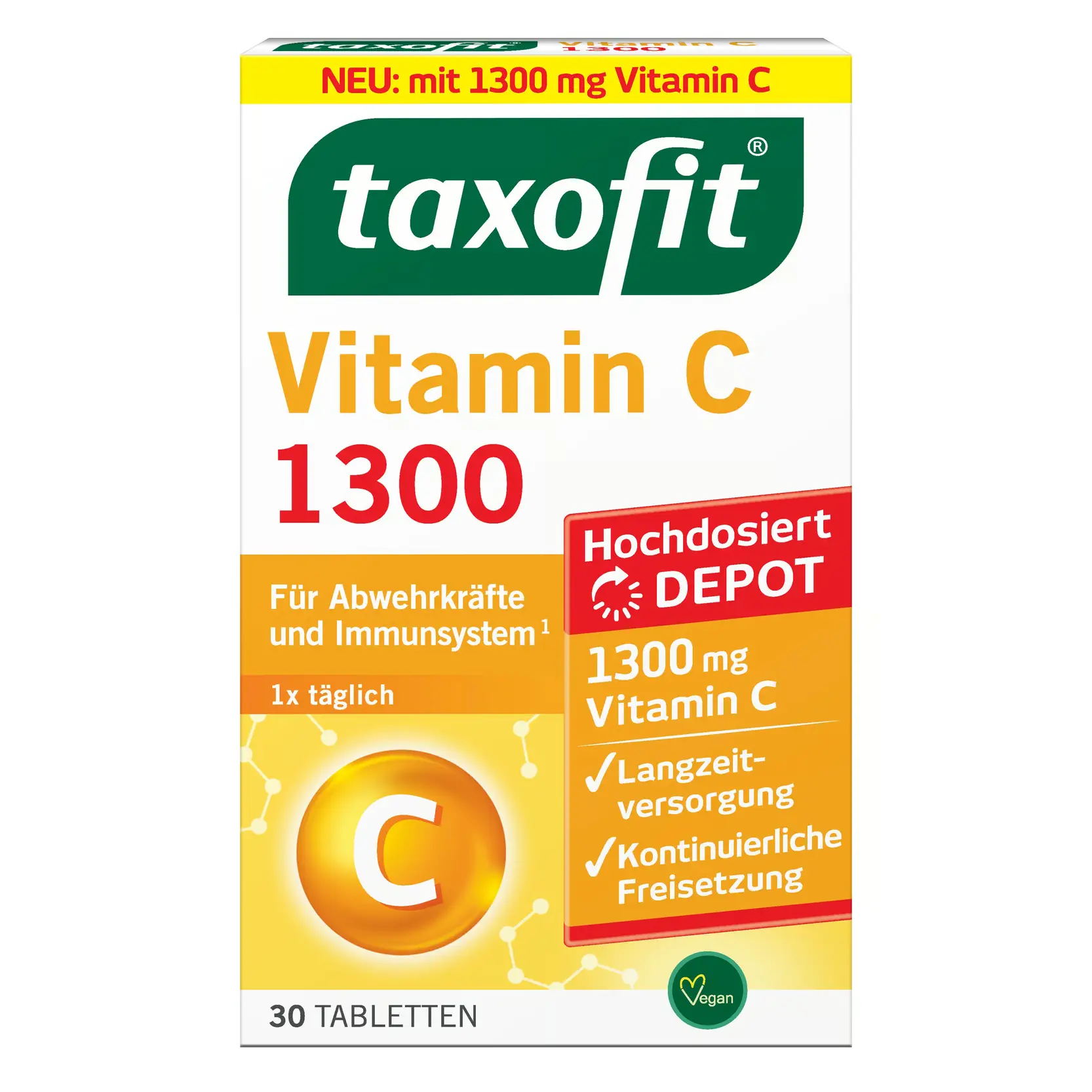 Viên uống Taxofit Vitamin C 1300 Depot 30 viên thuần chay của Đức Vitamin C Taxofit của Đức hàm lượng cao 1300 hộp 30 viên