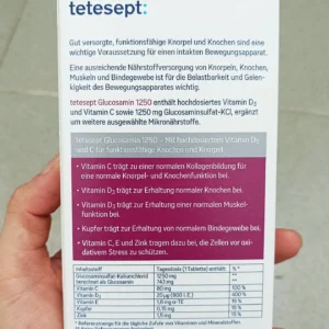 Viên uống Tetesept Glucosamin 1250 Knorpel + Knochen 30 viên của Đức viên uống bổ xương khớp tetesept Glucosamin 1250 Knorpel + Knochen 30 viên