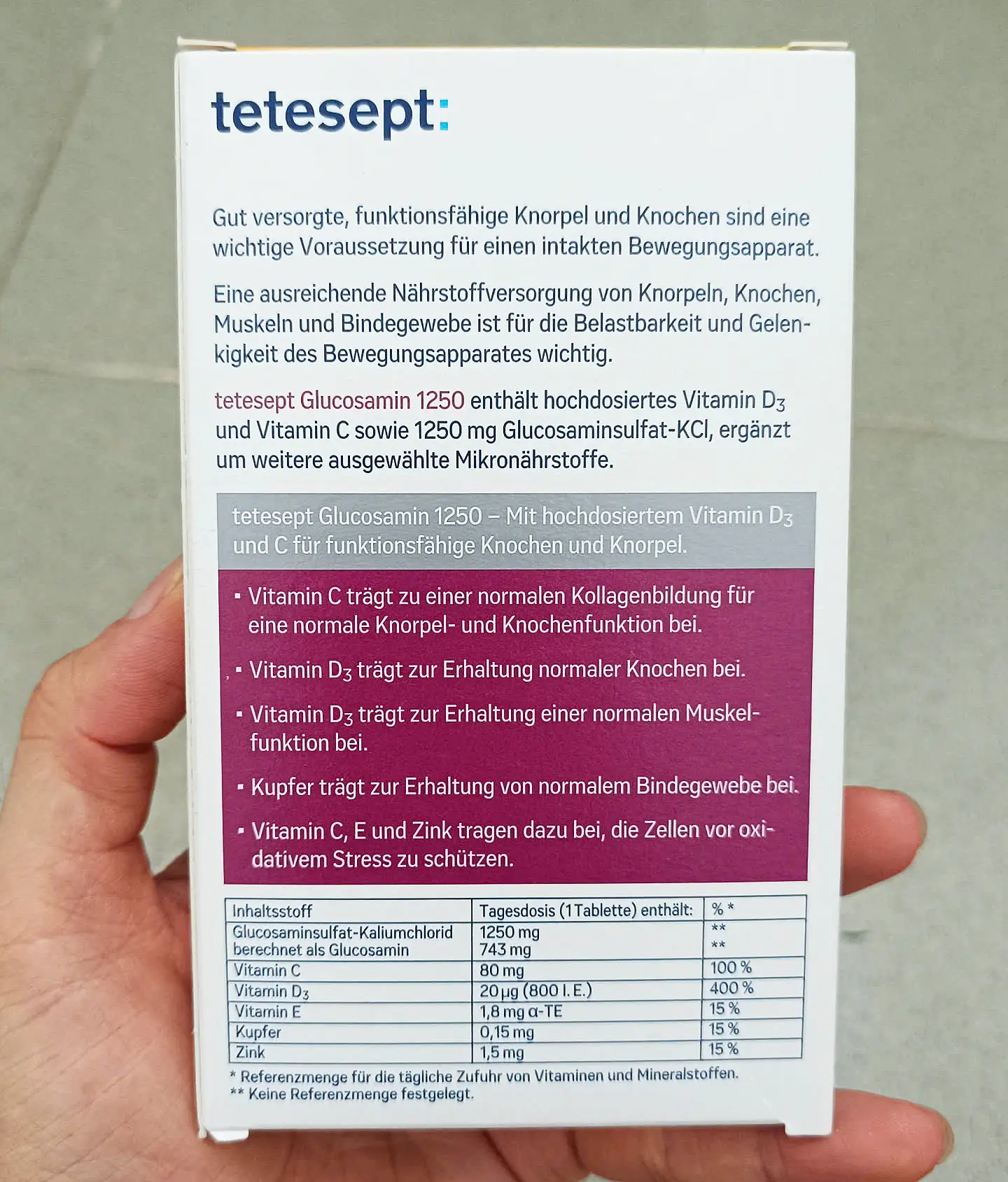 Viên uống Tetesept Glucosamin 1250 Knorpel + Knochen 30 viên của Đức viên uống bổ xương khớp tetesept Glucosamin 1250 Knorpel + Knochen 30 viên