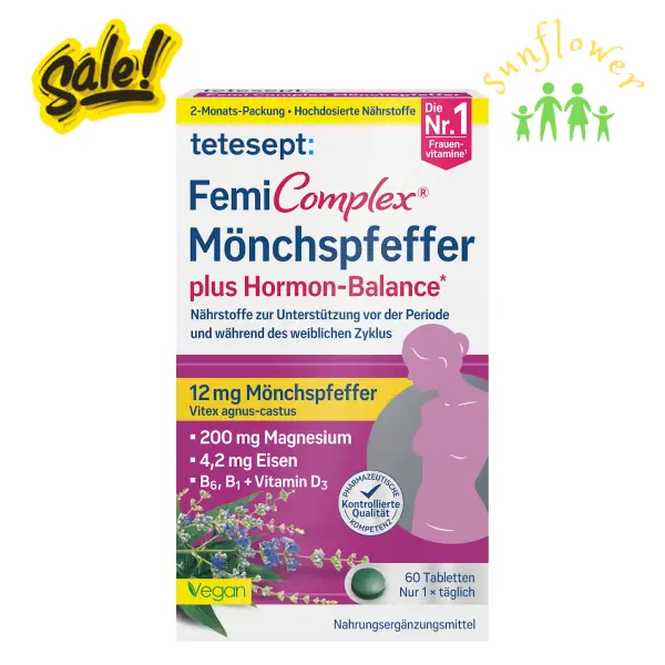Viên uống Tetesept FemiComplex Mönchspfeffer plus Hormon-Balance 60 viên của Đức viên uống nội tiết tố Tetesept FemiComplex Mönchspfeffer plus Hormon-Balance 60 viên của Đức