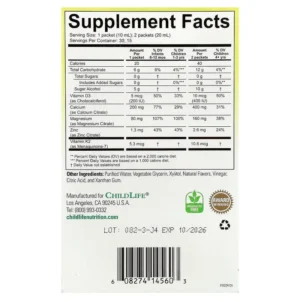 CHILDLIFE LIQUID CALCIUM WITH MAGNESIUM PLUS K2 & D3 DẠNG GÓI của Mỹ