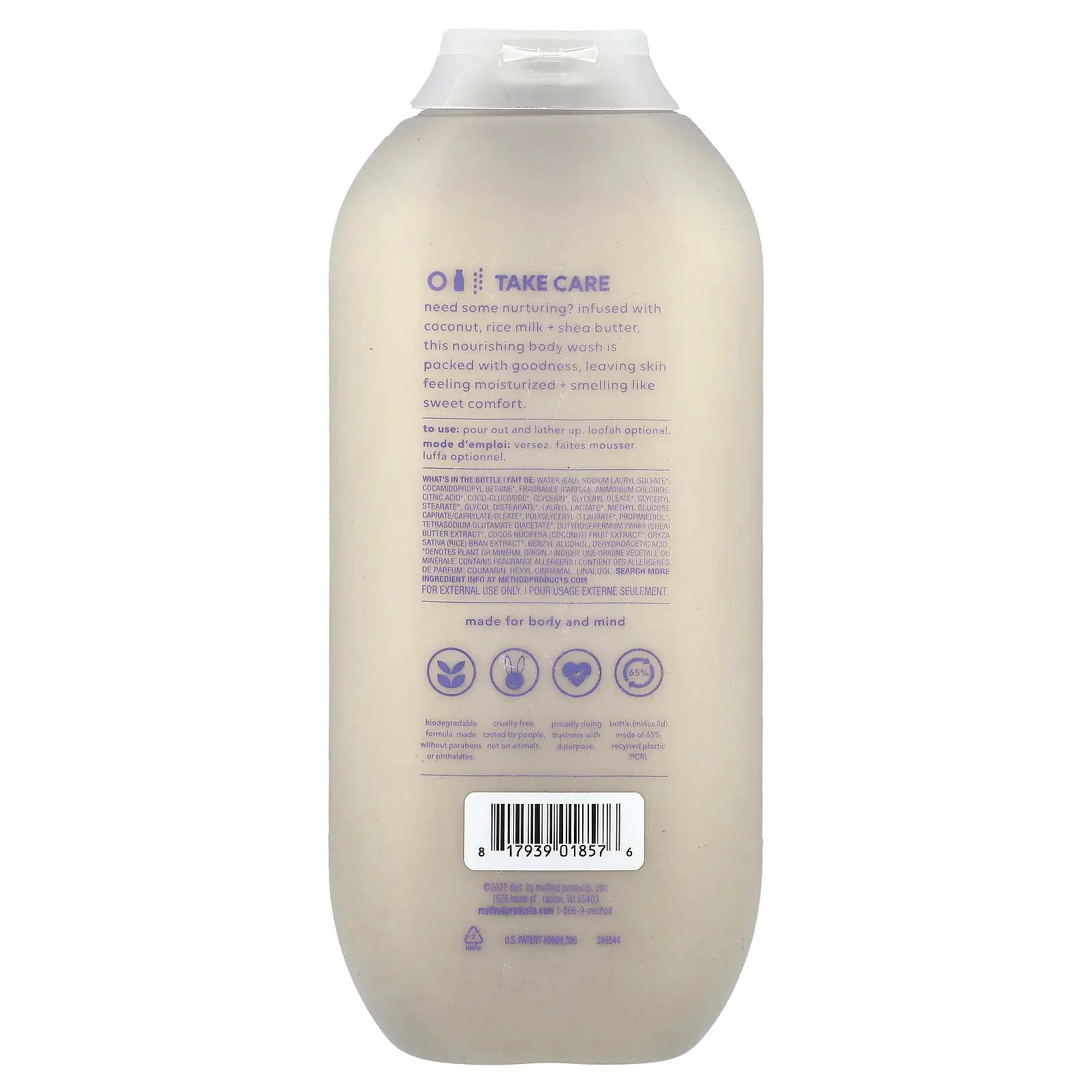 Sữa tắm Method Coconut, Rice Milk & Shea Butter 532ml của Úc Sữa tắm Method Body Simply Nourish Coconut, Rice Milk & Shea Butter 532ml của Úc