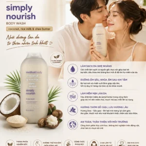 Sữa tắm Method Coconut, Rice Milk & Shea Butter 532ml của Úc Sữa tắm Method xám mùi sữa gạo, bơ, dừa & hạt mỡ 532ml