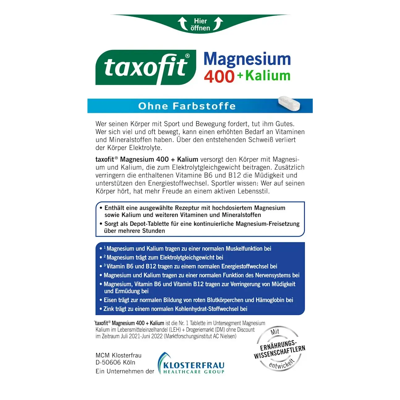 Viên uống Taxofit Magnesium 400 Kalium 30 viên của Đức Taxofit Magnesium 400 + Kali 30 viên