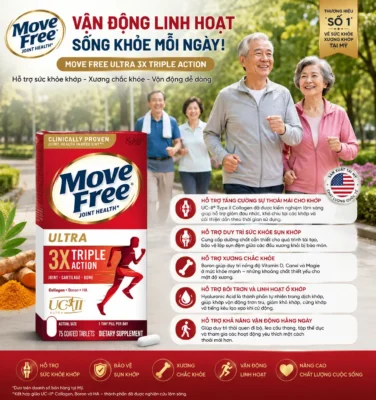 Viên uống bổ khớp Move Free Ultra 3X Triple Action 75 viên của Mỹ Thuốc bổ khớp Schiff Move Free Ultra Triple Action USA hộp 75 viên