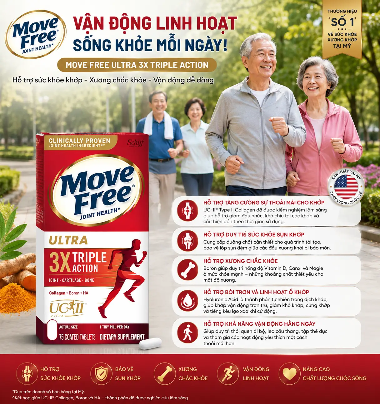Viên uống bổ khớp Move Free Ultra 3X Triple Action 75 viên của Mỹ Thuốc bổ khớp Schiff Move Free Ultra Triple Action USA hộp 75 viên