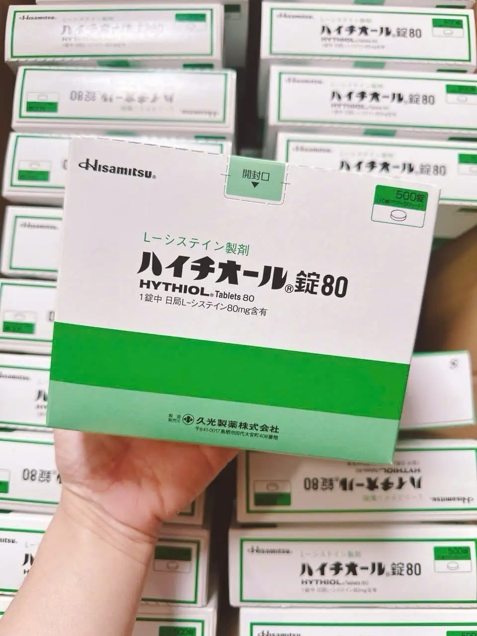 Viên uống Hythiol L-Cysteine 80mg Hisamitsu 500 viên của Nhật Bản Viên uống L-cystine Hythiol Nhật Bản trị mụn sáng da ngừa thâm
