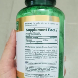 Viên uống Nature's Bounty Magnesium Glycinate 240mg 180 viên của Mỹ Viên uống Magnesium Glycinate 240mg 180 viên Nature’s Bounty Mỹ