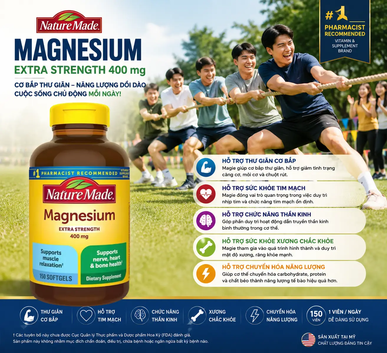 Viên uống Nature Made Magnesium Extra Strength 400mg 150 viên của Mỹ Viên uống Nature Made Magie Extra Strength 400mg 150 viên của Mỹ