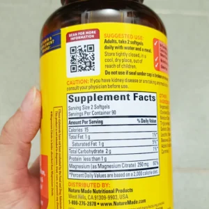 Viên uống bổ sung Magnesium Citrate Nature Made 250 mg 180 Softgels của Mỹ