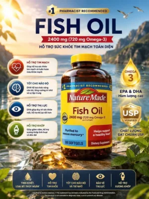 Viên uống dầu cá Fish Oil Nature Made Fish Oil 2400mg 300 viên của Mỹ