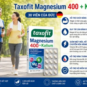 Viên uống Taxofit Magnesium 400 Kalium 30 viên của Đức Viên uống magie kali Taxofit Magnesium 400 Kalium 30 viên của Đức