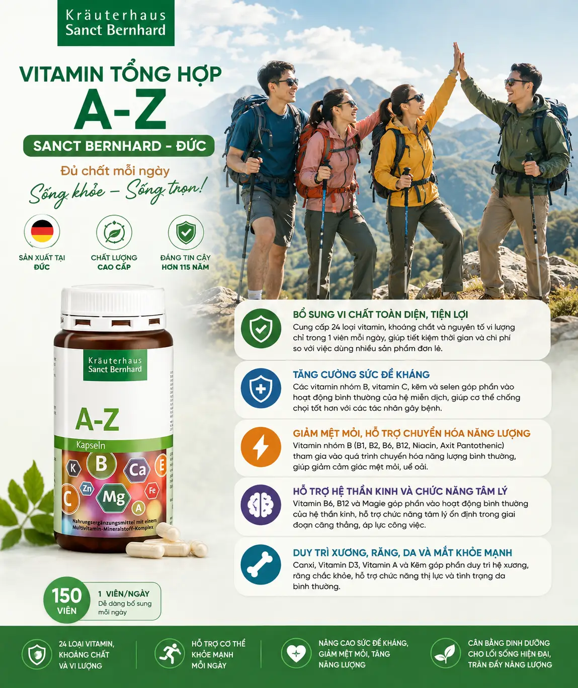 Vitamin tổng hợp AZ Sanct Bernhard 150 viên của Đức Vitamin Tổng Hợp Sanct Bernhard AZ Kapseln, 150 Viên