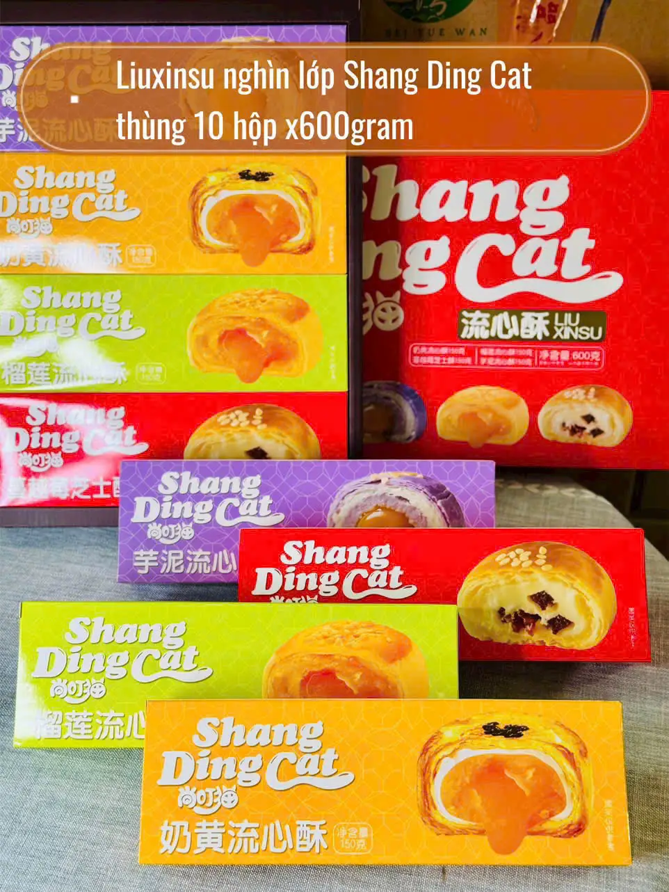 Bánh trung thu Shang Ding Cat hộp 600g của Đài Loan Bánh trung thu nghìn lớp trứng chảy Shang Ding Cat