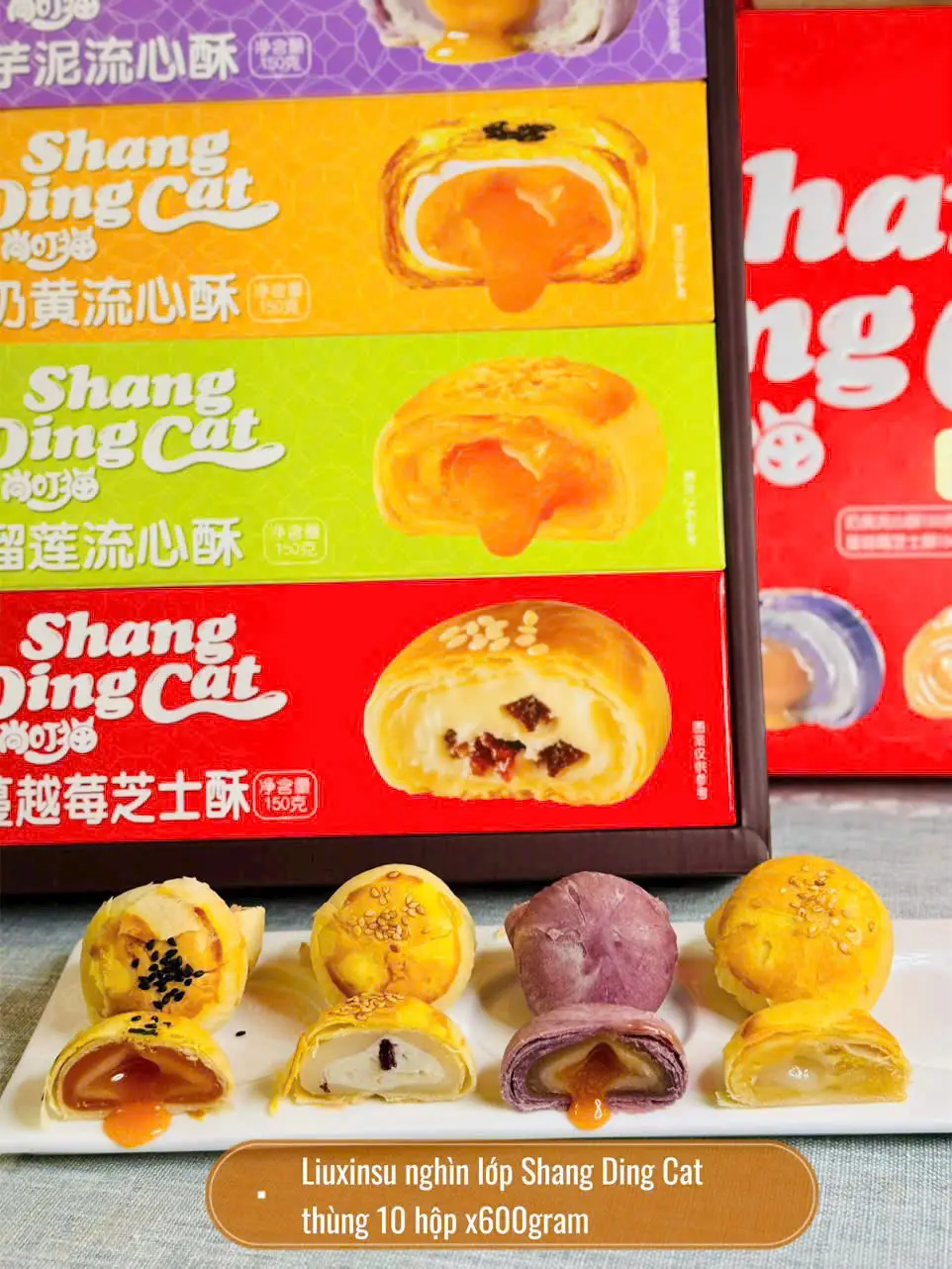 Bánh trung thu Shang Ding Cat hộp 600g của Đài Loan Bánh trung thu trưng chảy nghìn lớp Shang Ding Cat 1 set 4 vị