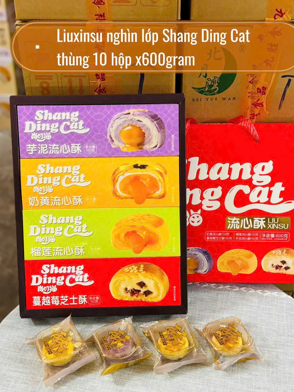Bánh trung thu Shang Ding Cat hộp 600g của Đài Loan Bánh trung thu trưng chảy nghìn lớp Shang Ding Cat