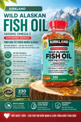 Viên uống dầu cá Kirkland Wild Alaskan Fish Oil 1400mg 230 viên của Mỹ Dầu cá Alaska Kirkland Signature Wild Alaskan Fish Oil 230 viên