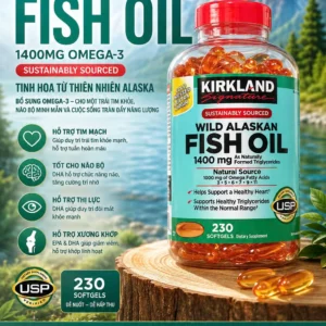 Viên uống dầu cá Kirkland Wild Alaskan Fish Oil 1400mg 230 viên của Mỹ Dầu cá Alaska Kirkland Signature Wild Alaskan Fish Oil 230 viên
