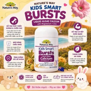 Kẹo nhai Nature's Way Kids Smart Bursts Liquid Algae Calcium With Magnesium + Zinc 30 viên