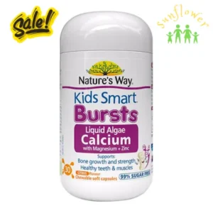 Viên nhai canxi Natures Way Kids Smart Bursts Liquid Algae Calcium With Magnesium + Zinc 30 viên vị cam quýt
