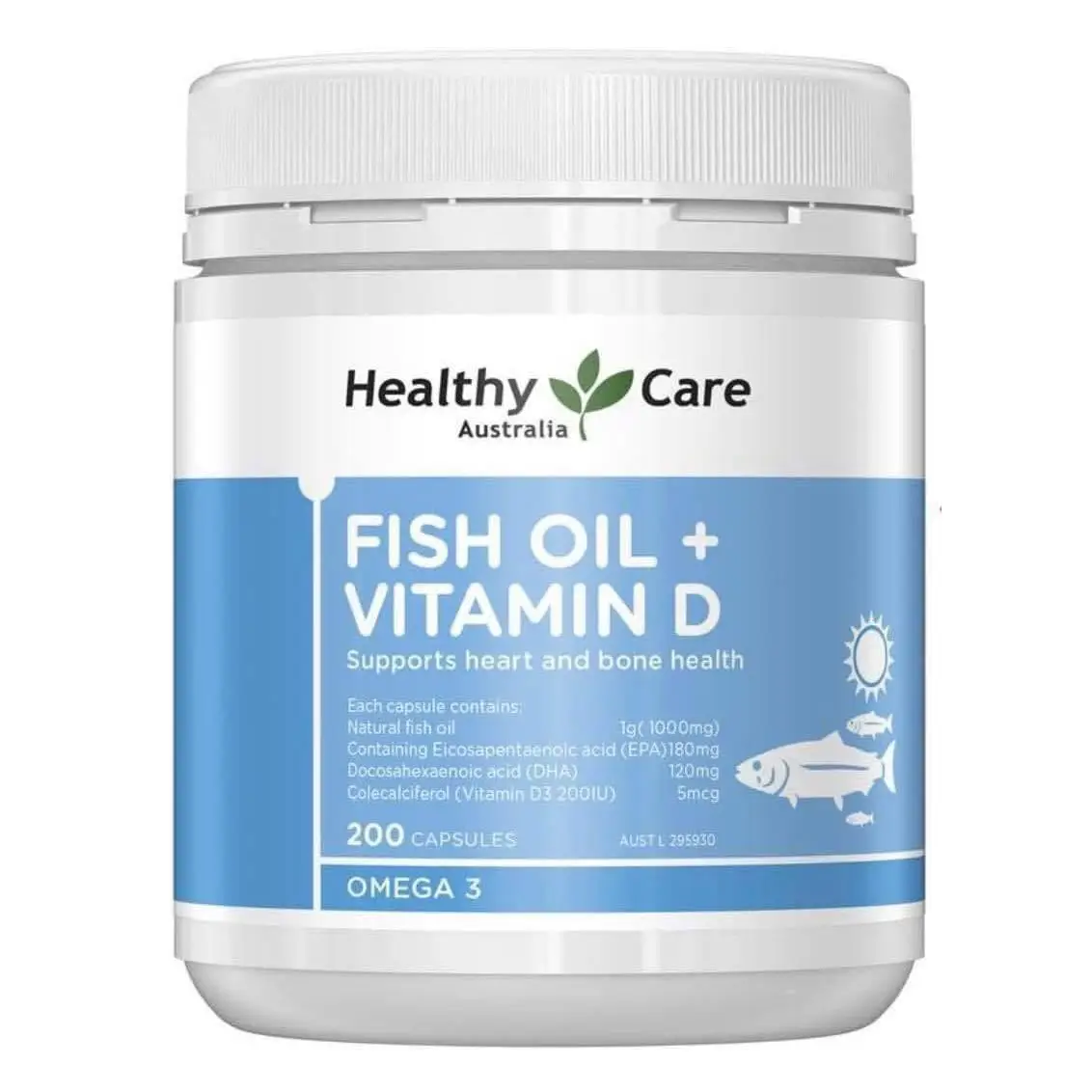 Viên uống dầu cá Healthy Care Fish Oil + Vitamin D 200 viên của Úc Viên uống dầu cá Healthy Care Fish Oil + Vitamin D 200 viên