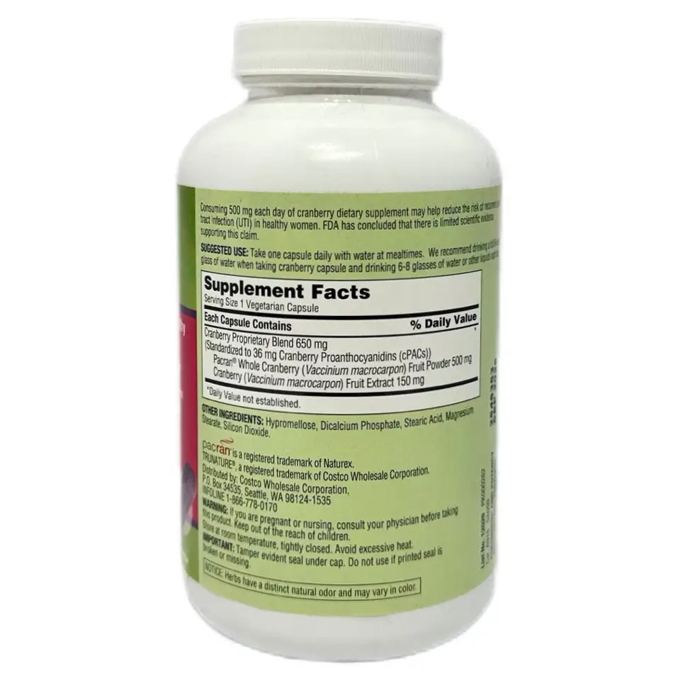 Viên uống tiết niệu Trunature Cranberry 650mg 140 viên của Mỹ Viên uống hỗ trợ đường tiết niệu Trunature Cranberry 650mg