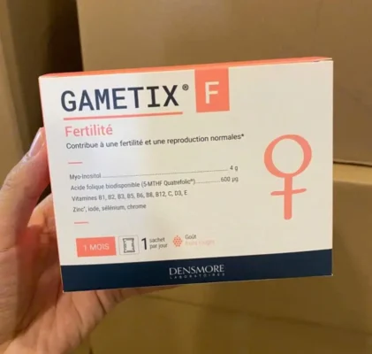 Bột hỗ trợ sinh sản Densmore Gametix F 30 gói của Pháp Bột uống Gametix F tăng khả năng sinh sản nữ giới