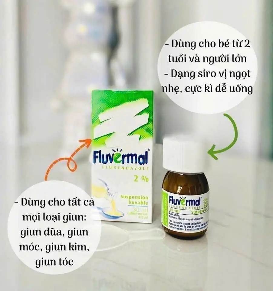Siro tẩy giun Fluvermal 2% Flubendazole 30ml của Pháp Thuốc tẩy giun Pháp Fluvermal 30ml dạng siro