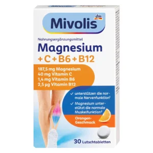 Viên ngậm Mivolis Magnesium C B6 B12 vị cam 30 viên