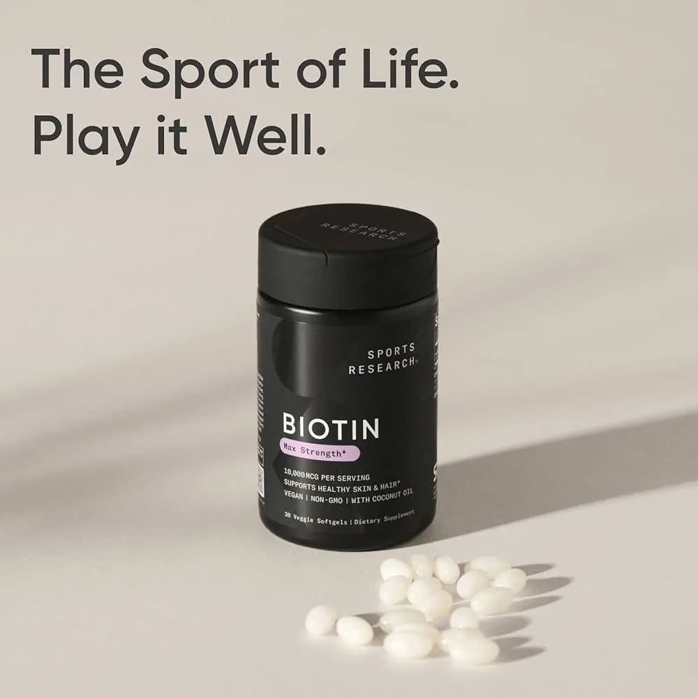 Viên uống mọc tóc Sports Research Biotin 10000mcg Max Strength 120 viên của Mỹ Viên uống Sports Research Biotin 10000mcg Max Strength 120 viên